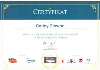 Certyfikat dla Gminy Głowno