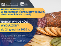 Termin składania wniosków o przyznanie pomocy na małe przetwórstwo i RHD wydłużony o miesiąc